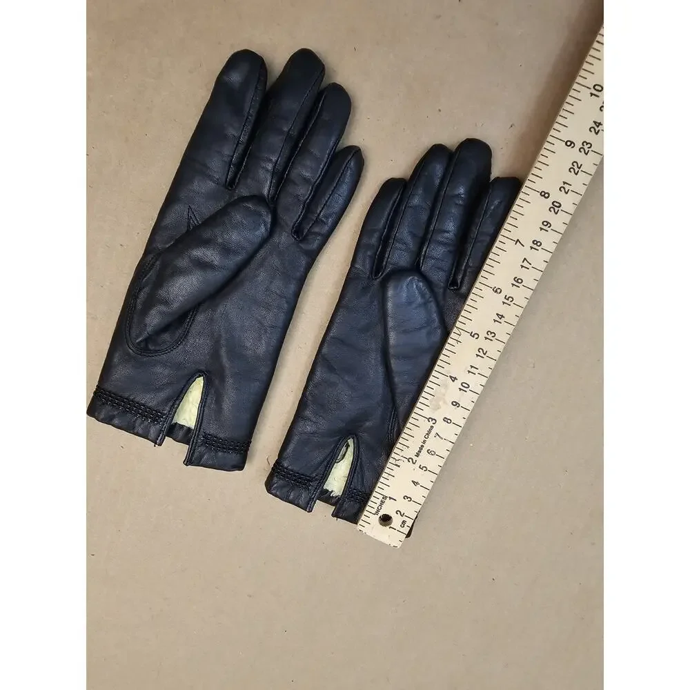 Vintage Black Leather Womens Gloves Made in Japan Size A Rayon Lining